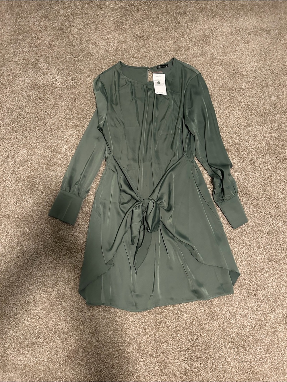 Tie-Waist Mini Dress in Olive Green